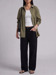 3Pc - Button Down Shirt With White Camisole & Black Wide Leg Jeans