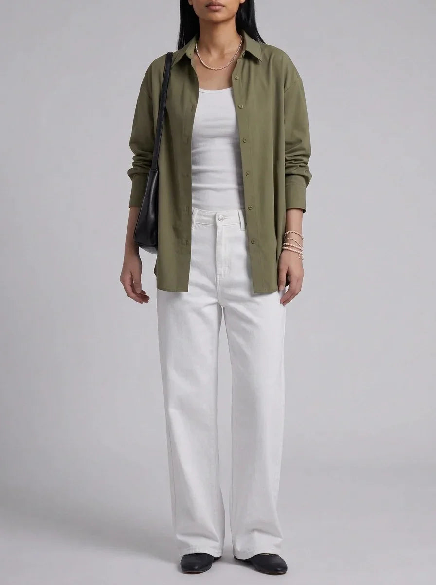 3Pc - Button Down Shirt With Inner & White Wide Leg Jeans