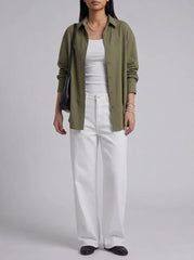 3Pc - Button Down Shirt With Inner & White Wide Leg Jeans