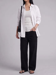 3Pc - Button Down Shirt With White Camisole & Black Wide Leg Jeans