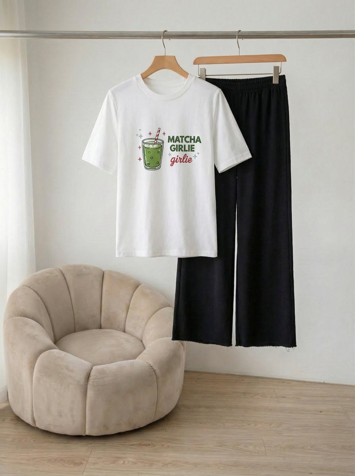 Matcha Girly Wide leg Trouser Set