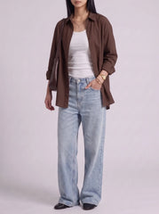 3Pc - Button Down Shirt With White Inner & Sky Blue Wide Leg Jeans