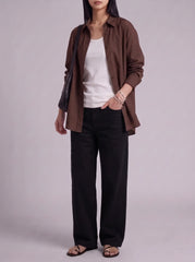 3Pc - Button Down Shirt With White Camisole & Black Wide Leg Jeans
