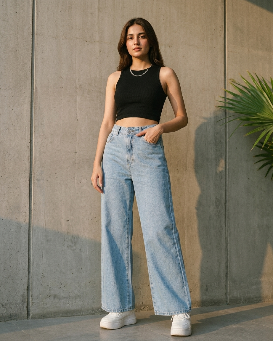 Sky Blue Wide Leg Jeans