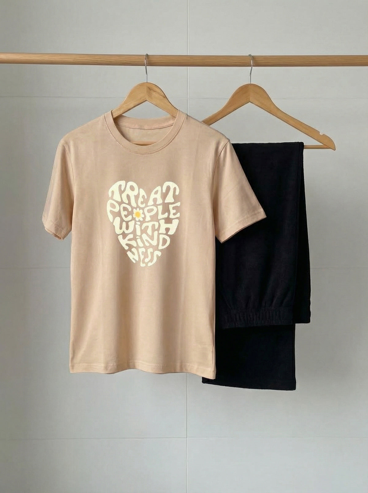 Treat People With Kindness Black Wide leg set