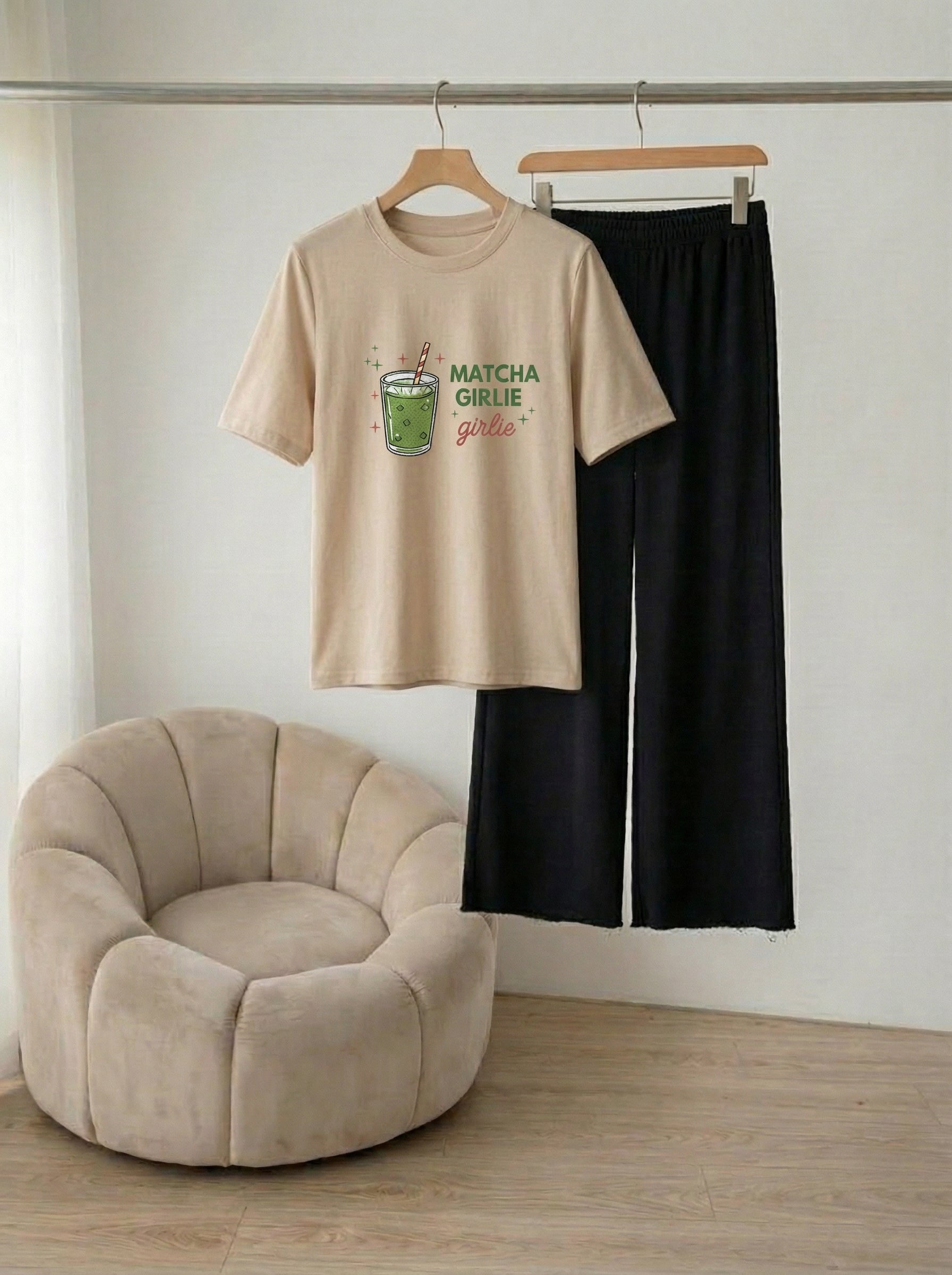 Matcha Girly Wide leg Trouser Set