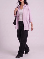 3Pc - Button Down Shirt With White Camisole & Black Wide Leg Jeans