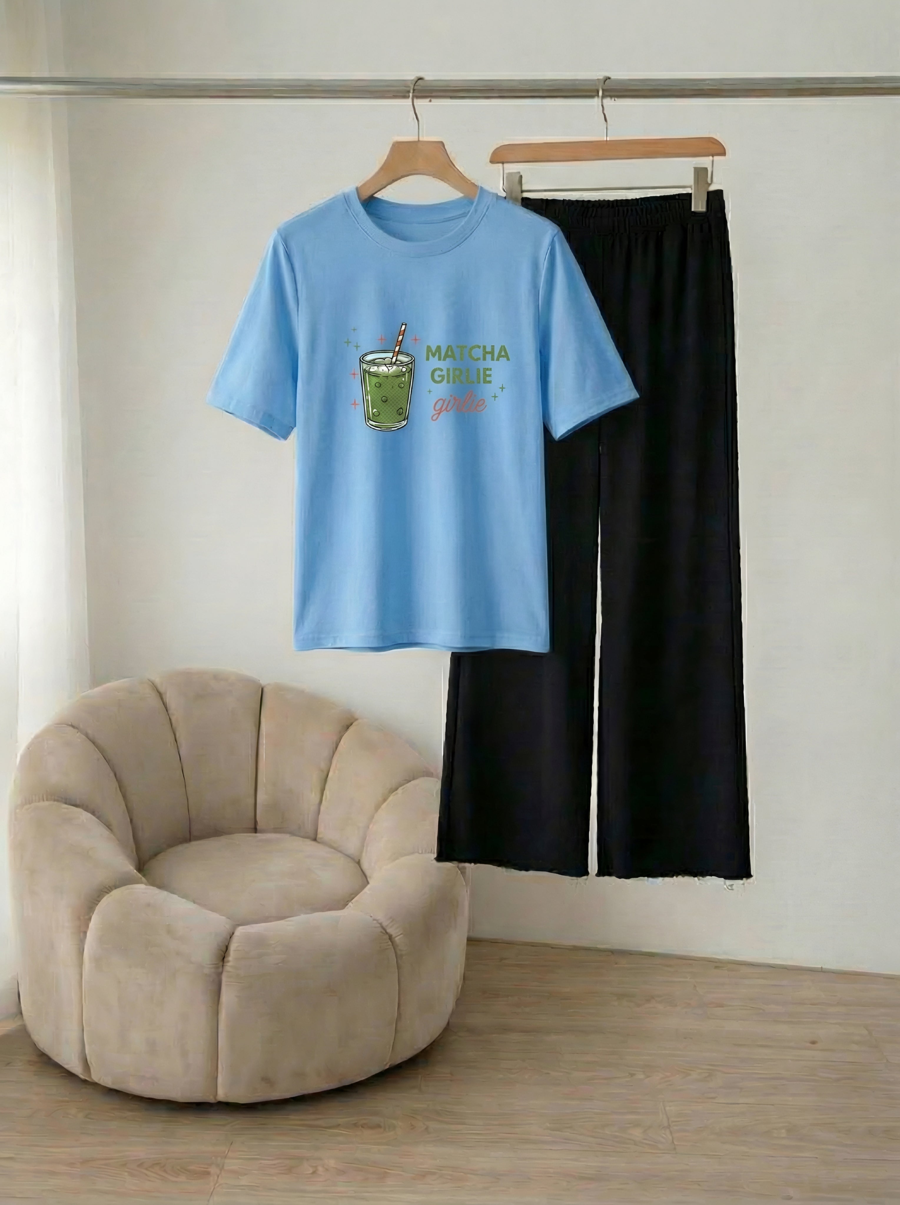 Matcha Girly Wide leg Trouser Set