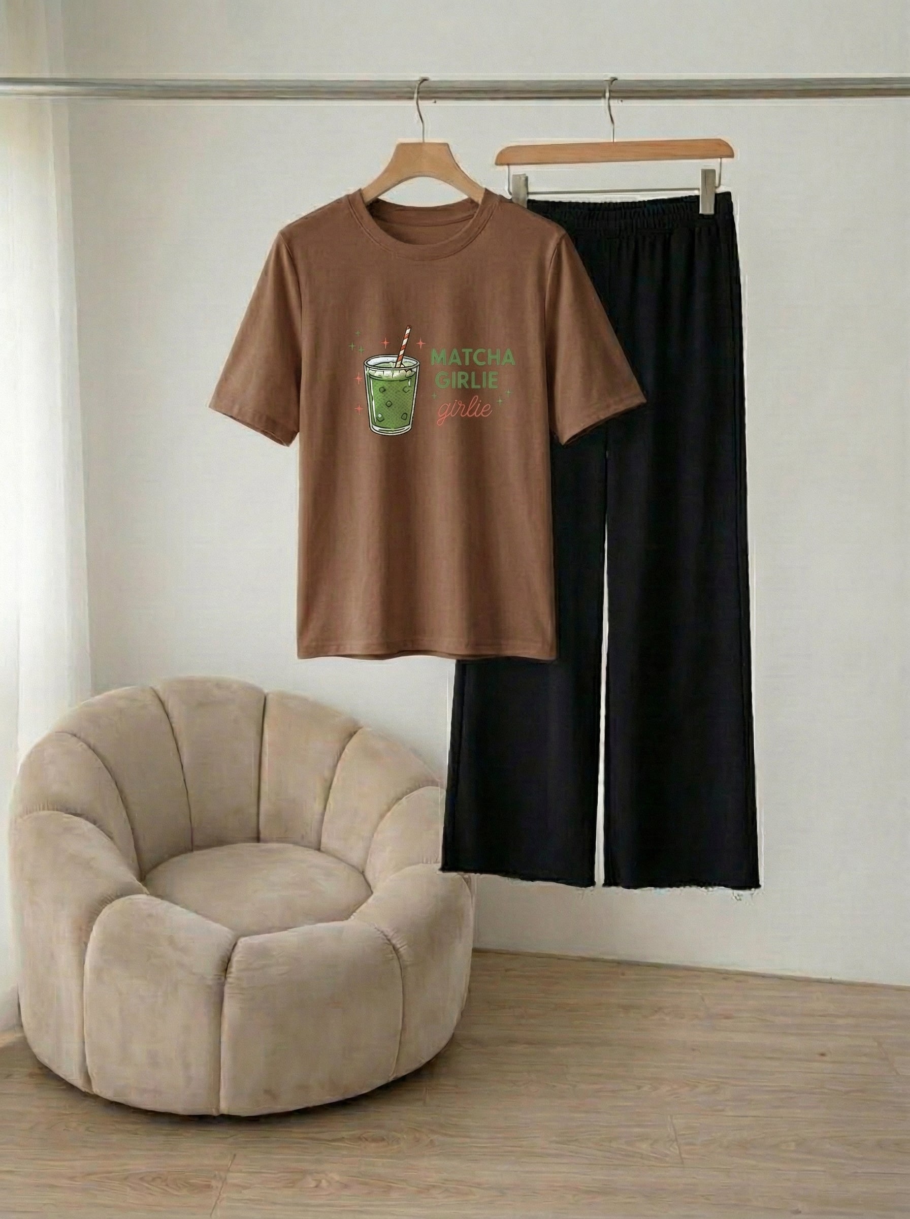 Matcha Girly Wide leg Trouser Set