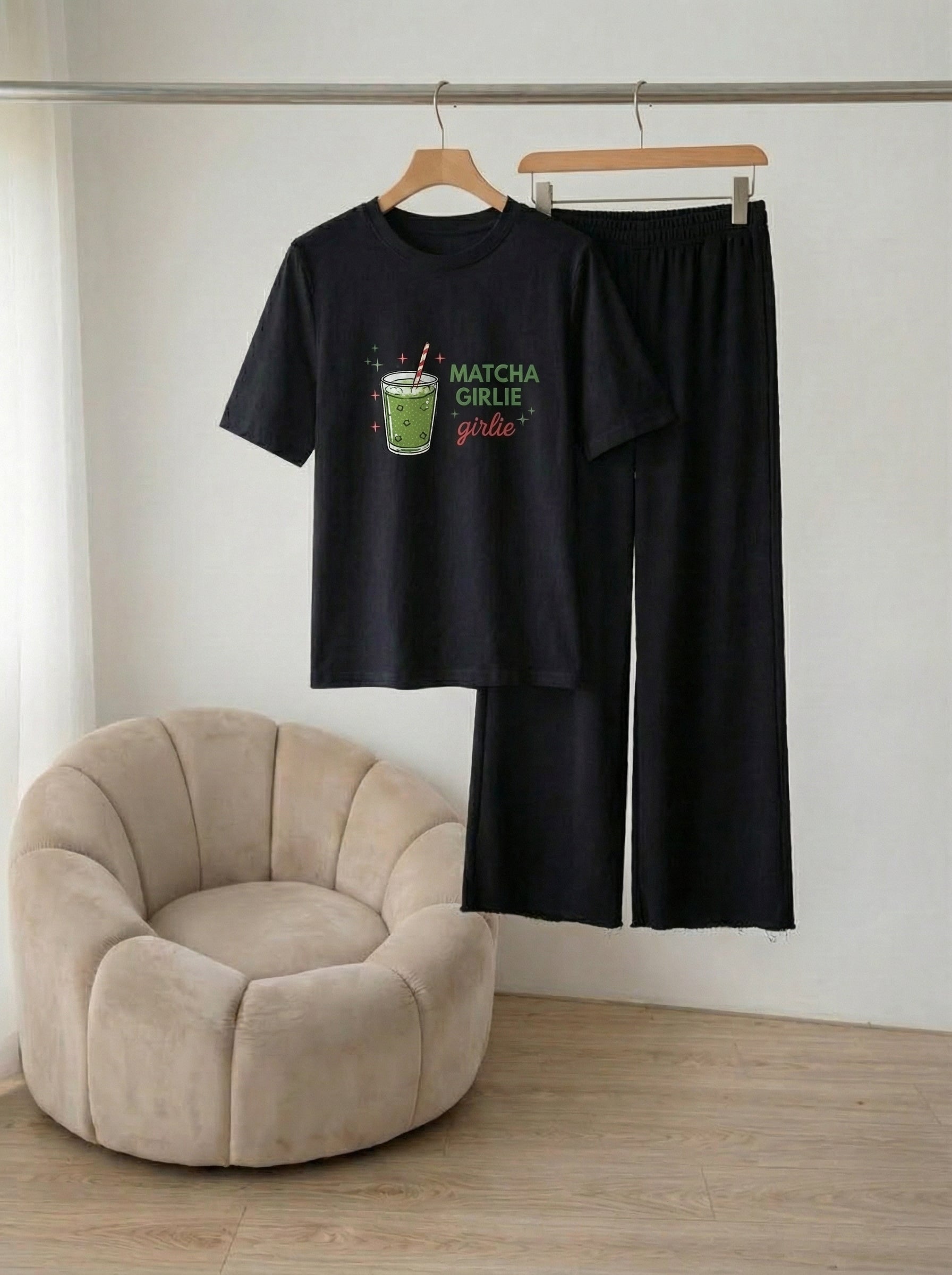 Matcha Girly Wide leg Trouser Set