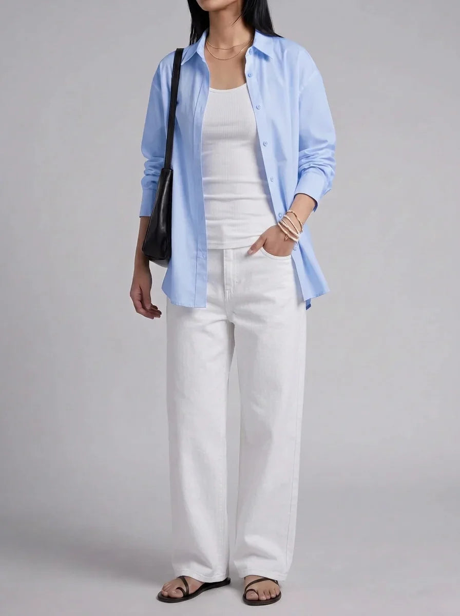 3Pc - Button Down Shirt With Inner & White Wide Leg Jeans