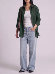 3Pc - Button Down Shirt With White Inner & Sky Blue Wide Leg Jeans