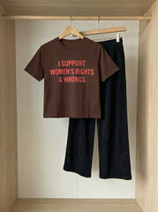 Women's rights and Wrongs Crop Wide Leg Set