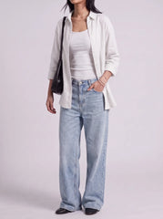 3Pc - Button Down Shirt With White Inner & Sky Blue Wide Leg Jeans