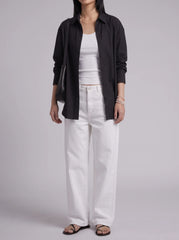 3Pc - Button Down Shirt With Inner & White Wide Leg Jeans